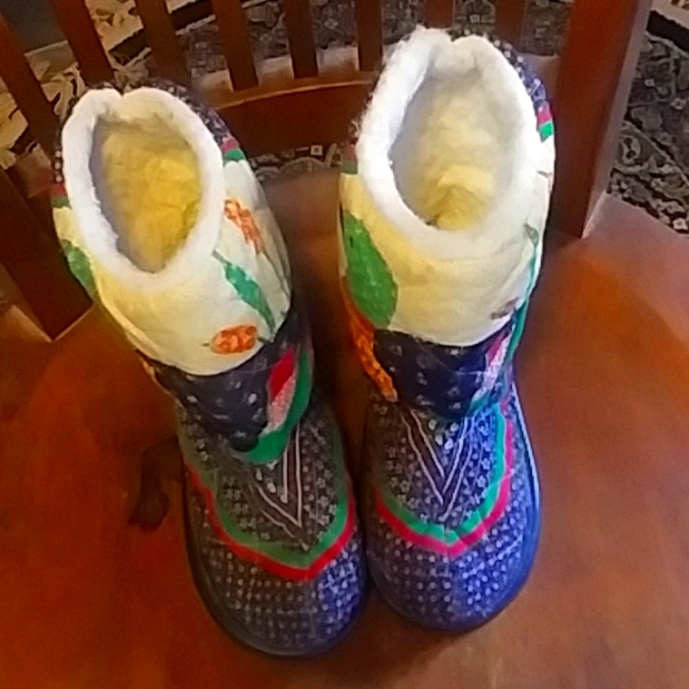 Vintage quilted house shoe booties mallard duck navy fleece lined slipper boot